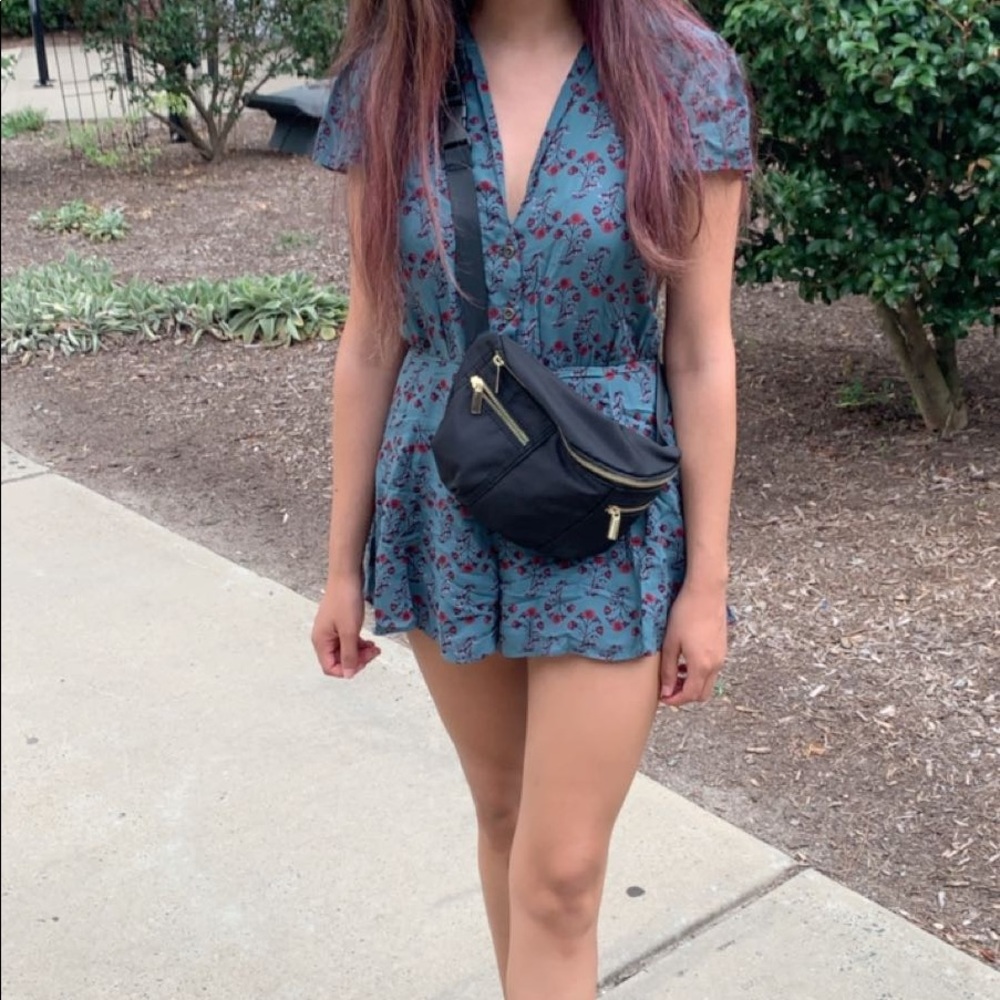 urban outfitters floral button up romper